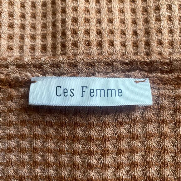 Ces Femme Oversized Waffle Knit Top Mixed Print Cow Leopard Sleeves Size Small - Picture 4 of 5